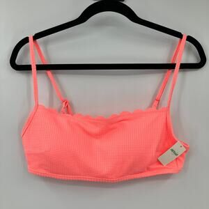 Aerie Pink Coral Waffle Scallop Bandeau Adjustable Swim Bathing Suit Bikini Top